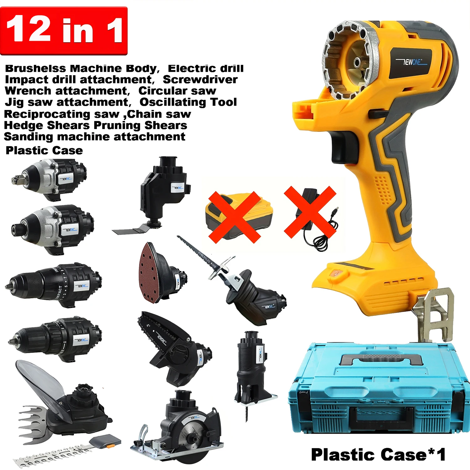 

12-in-1 Cordless Combo Kit,18V Brushless Multi-tool with Case, Drill, Recip saw, Oscillating Tool, with Accessories Tool Only