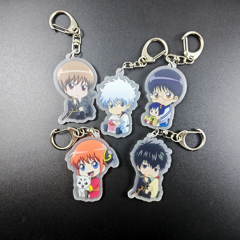 Sakata Gintoki Anime Lilo and Stitch Pendant Keychains Holder Car Key Chain Key Ring Mobile Phone Bag Hanging Jewelry Gifts