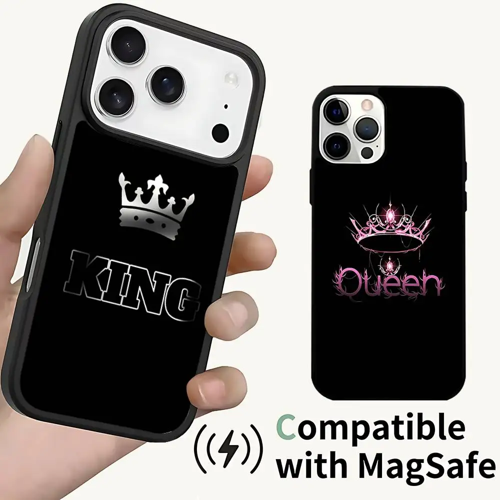 

KING Queen Crown Phone Case For iPhone 17,16,15,14,13,12,11,Pro,Max,Plus,Mini,SE4,E Magnetic Magsafe Wireless Charging