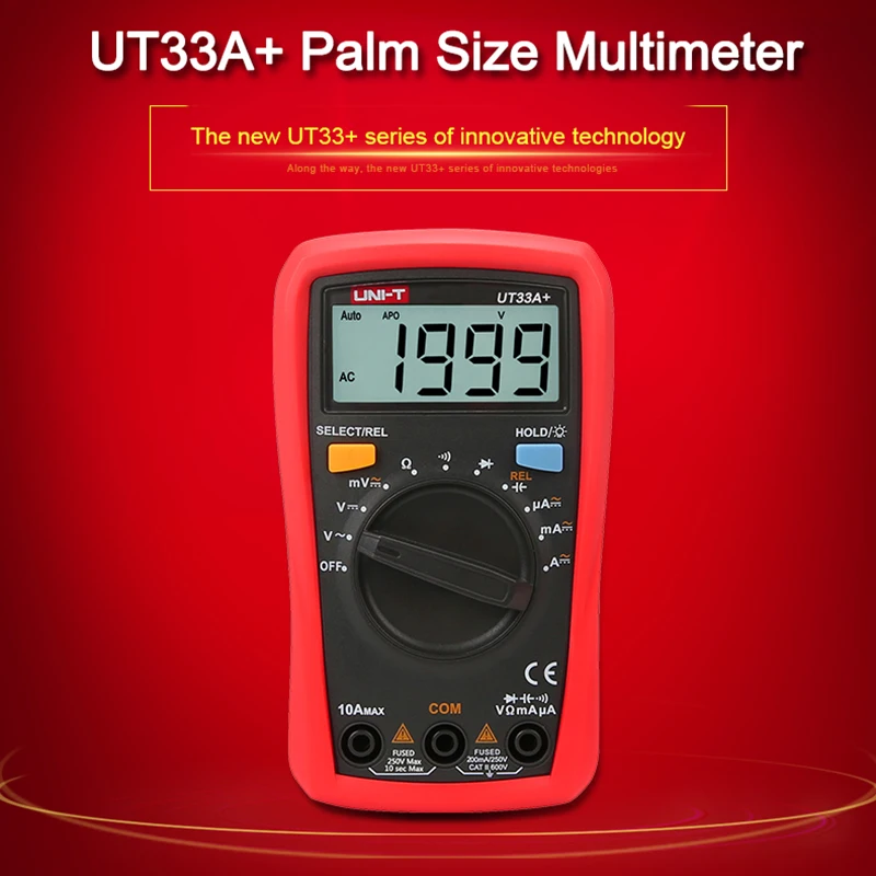 UNI-T UT33A+ Digital Multimeter Auto Range 600V 10A AC DC Voltage Current Resistance +2mF Capacitance Tester Backlight Display
