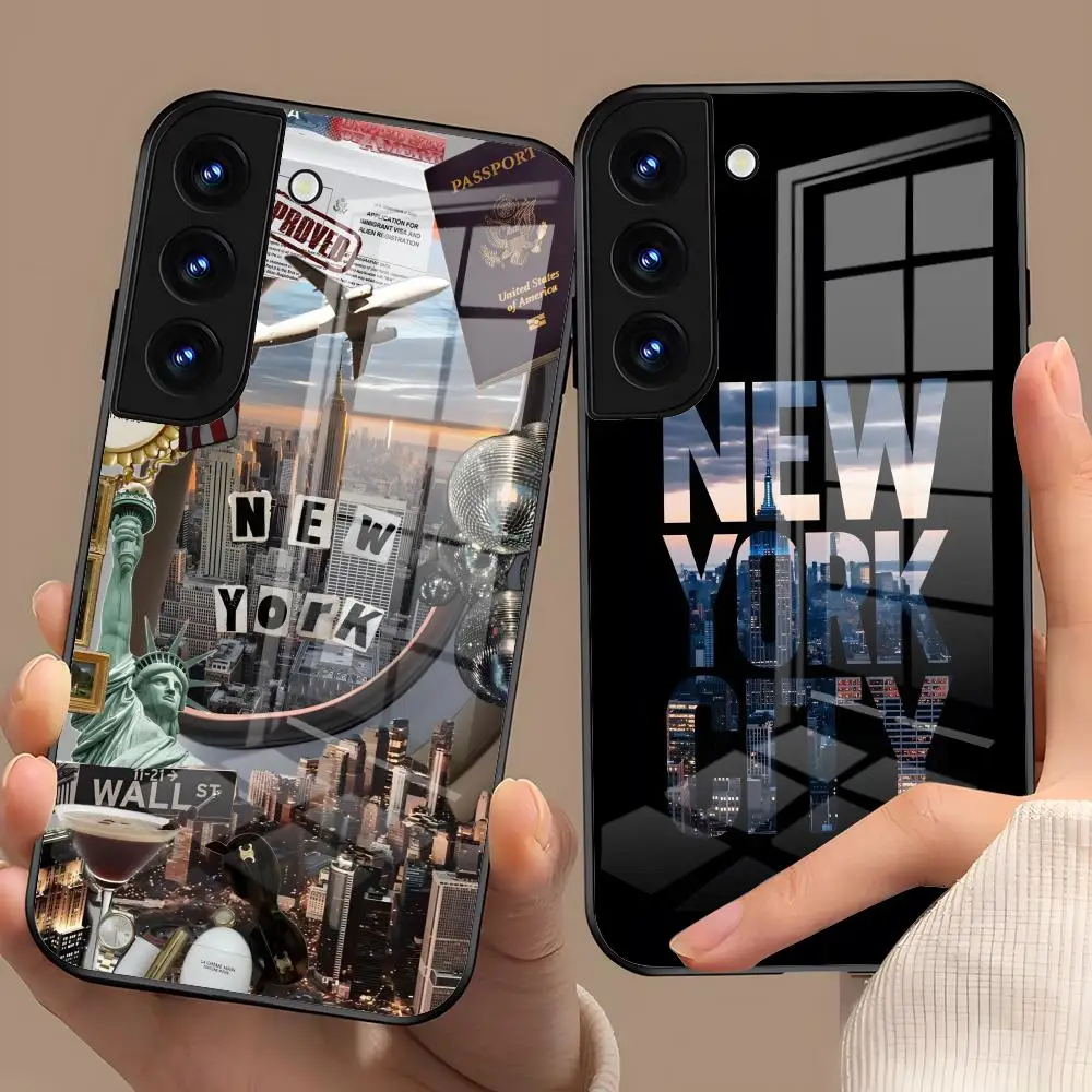 

Чехол для телефона NYC NEW YORK City для Samsung S25 S24 FE S23 S22 S21 Plus S20 Ultra Note20Ultra, черный стеклянный чехол