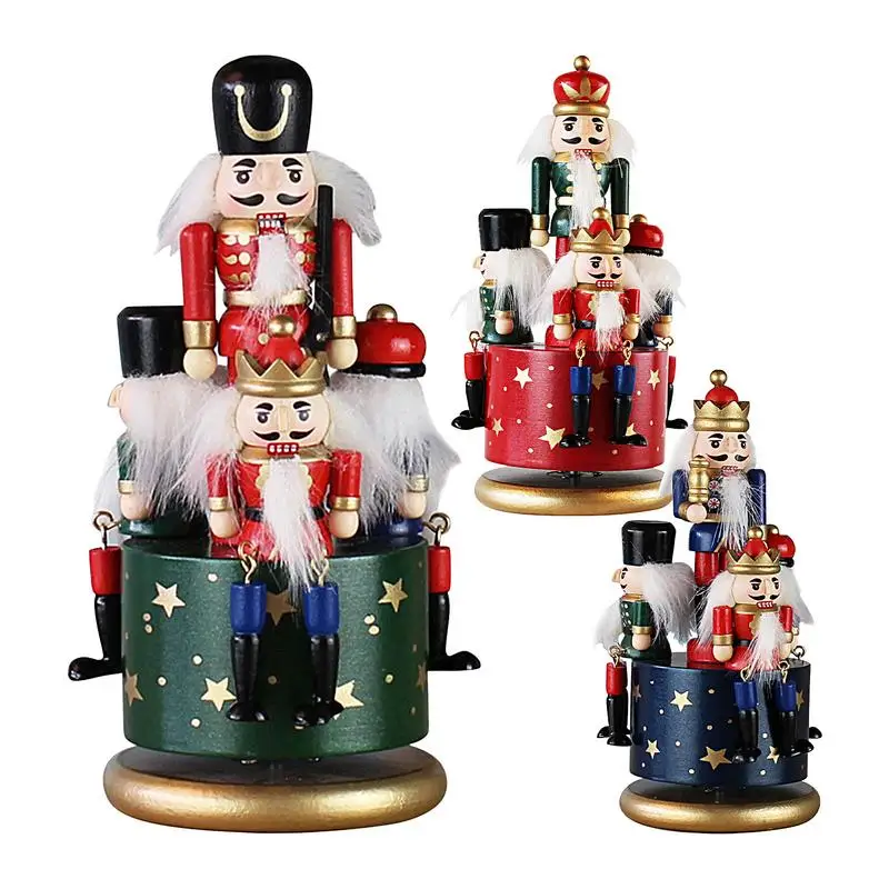 Christmas Music Box Funny Nutcracker Musical Box Hand-painted Nutcracker Figurines Decoration Colorful Rotating Christmas Decor