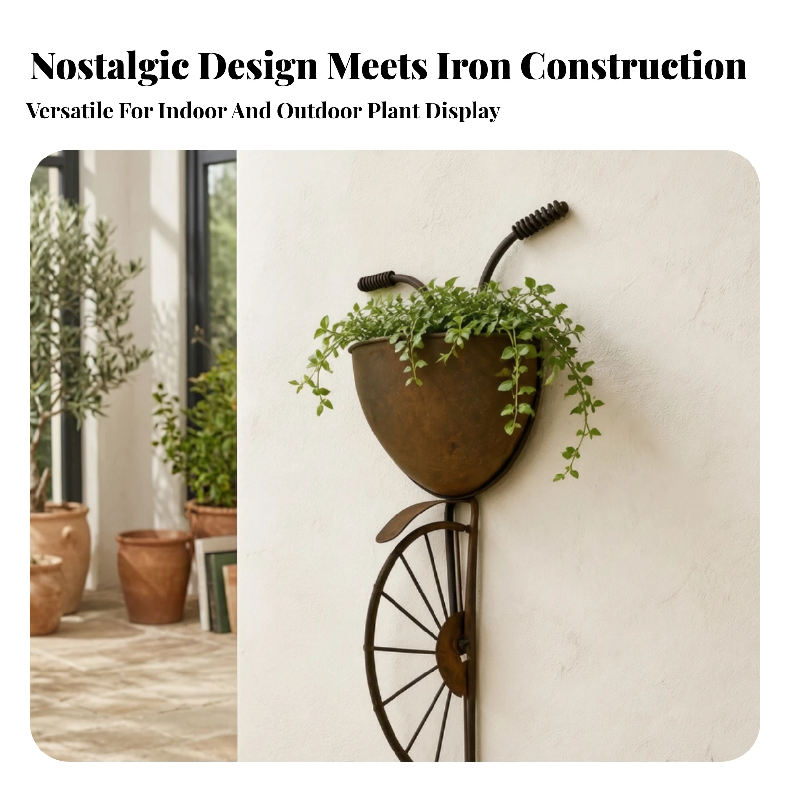 Cycle Wall Planter Vintage Wall Cycle Planter Plant Holder Decorative Space-Saving for Gardeners, Garden, Patio