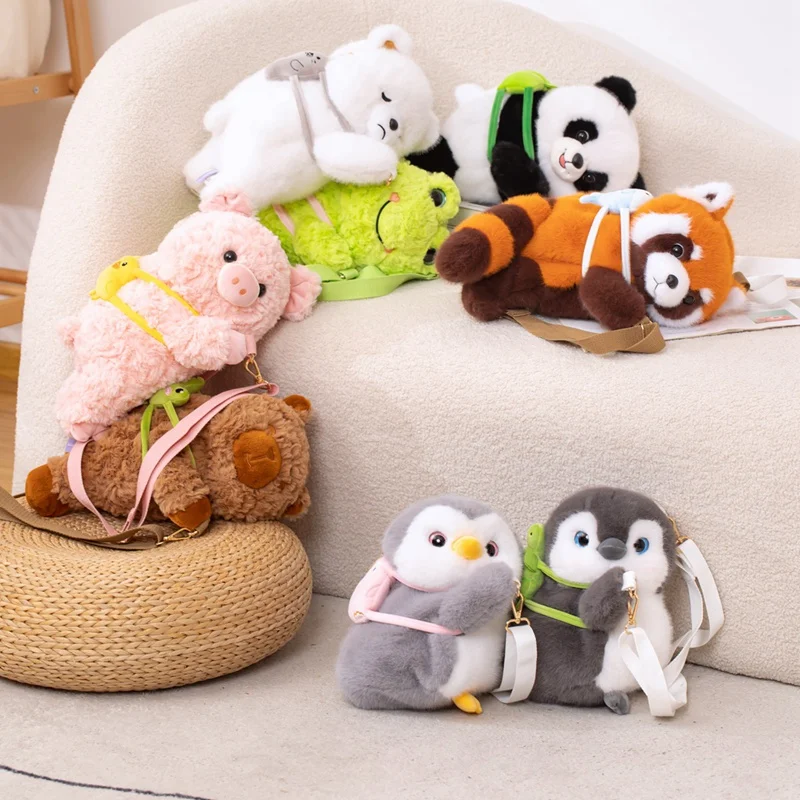 

40cm Creative Simulation Cartoon Panda Bears Puppy Dog Backpack Plush Toys Kawaii Stuffed Animals Piggy Bag for Girls Kids Gifts