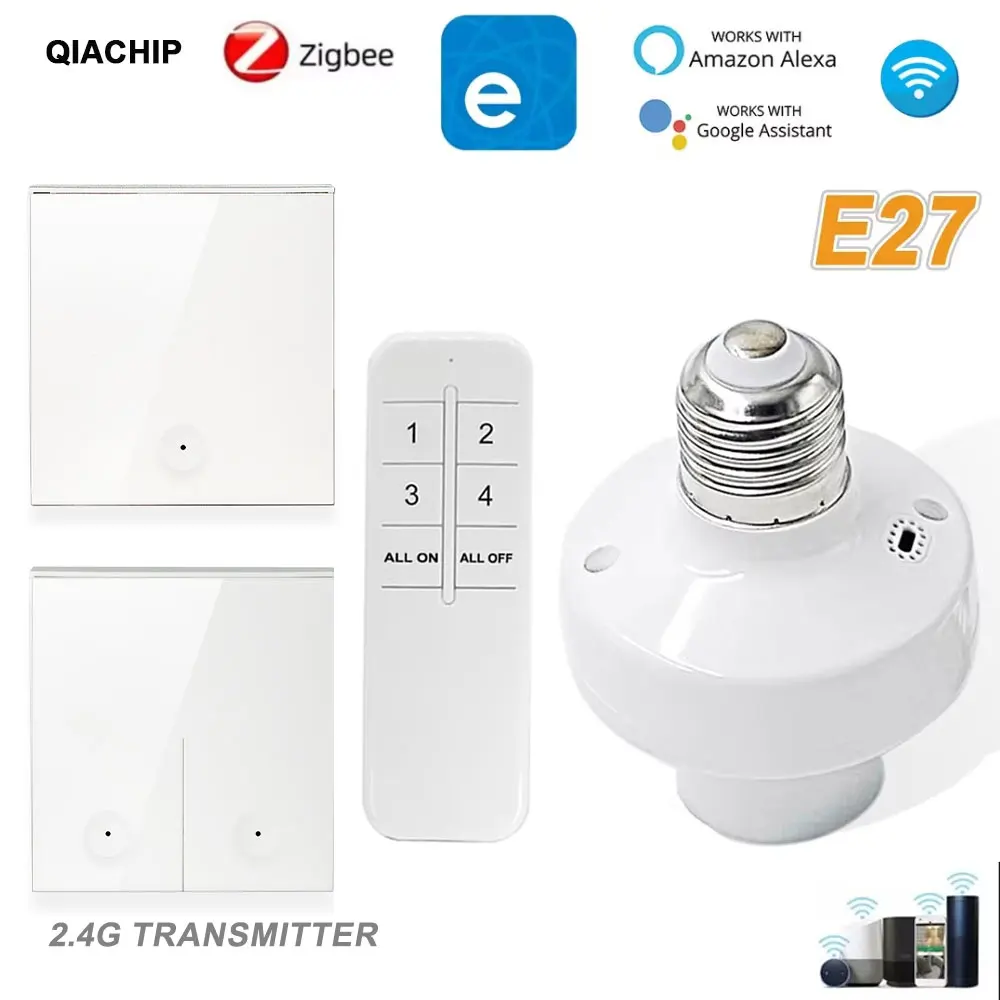 

QIACHIP ZigBee Wifi Smart Lamp Holder E27 LED Light Bulbs Adapter Light Socket Via eWelink App Voice Control Alexa Google Home