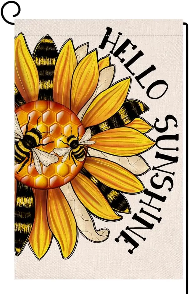 BLKWHT Spring Summer Sunflower Garden Flag 12x18 Vertical Double Sided Hello Sunshine Bee Flowers Farmhouse Holiday Outside  EEZ