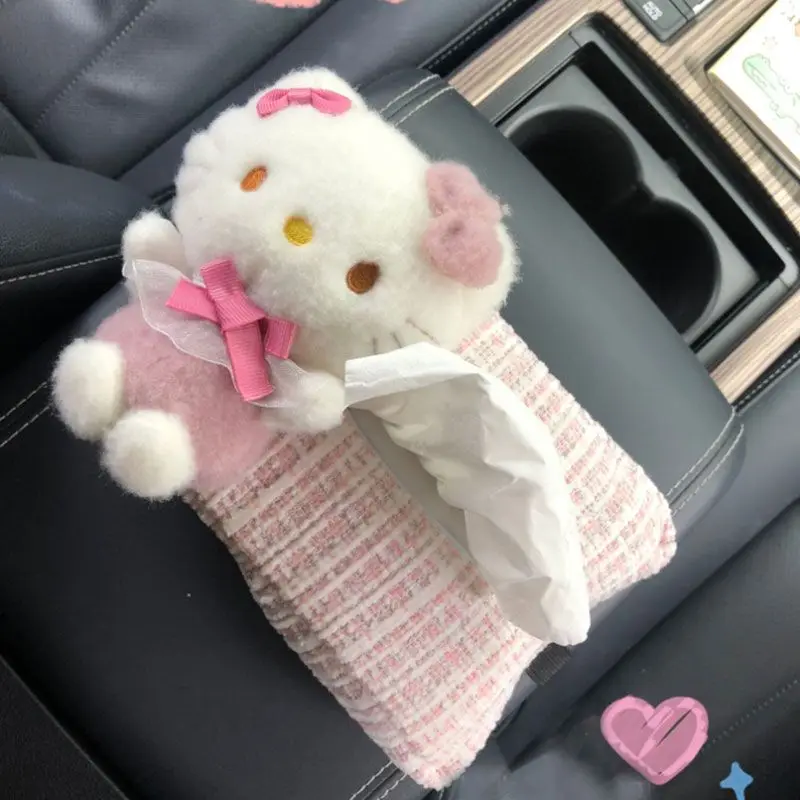 

Sanrio Kawaii Hello Kitty Paper Box Creative Creative Car Interior Hanging Tissue Box Cute Automotive Decorative Accessories