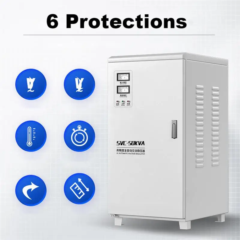 Single Phase 220V 50KVA Automatic Commercial AVR Voltage Regulator Stabilizer LED Display Voltage Protection Home SVC SDR Use