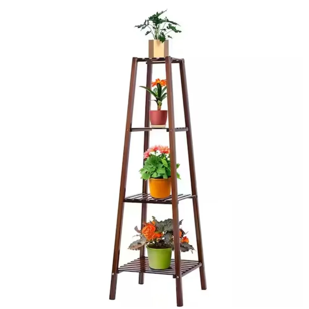 

4-Tier Bamboo Plant Stand, 47 Inch Height Tall Plant Shelf for Indoor/Outdoor, Rustic Flower Pot Holder for Balcony