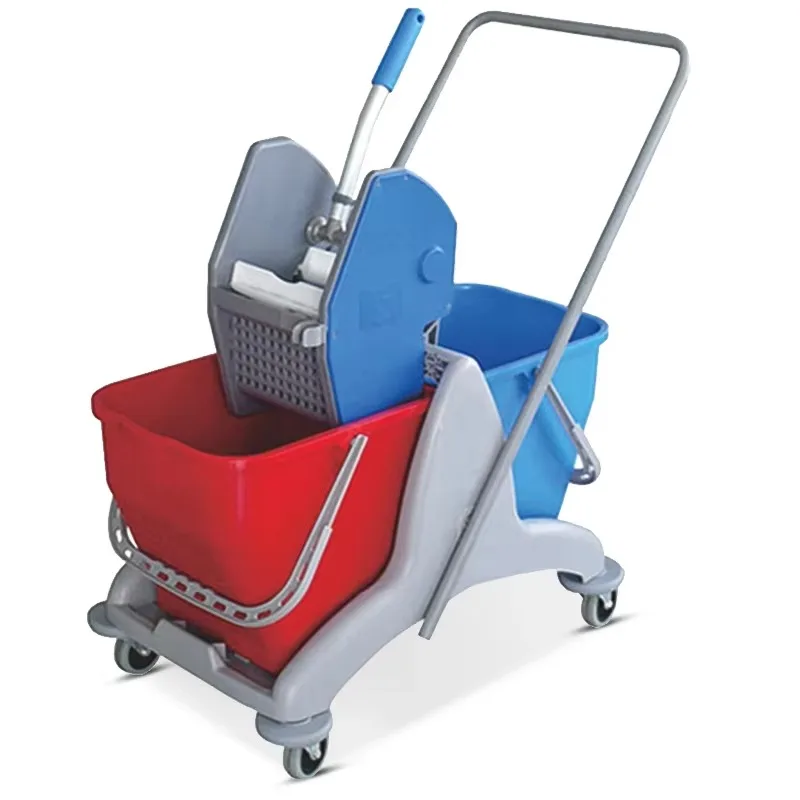 Down Press Double Bucket  Mop Wringer Janitor Cleaning Trolley Cart with Wheels