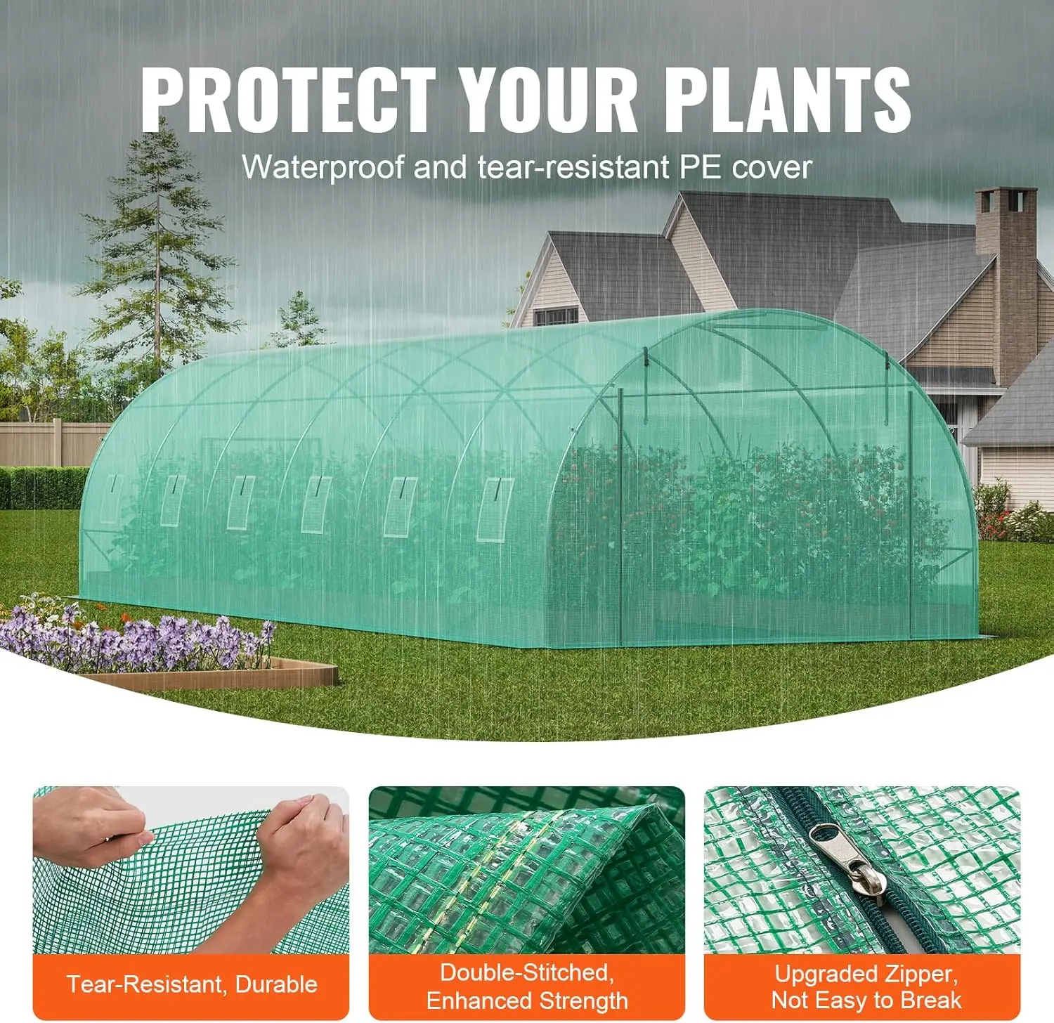 Vevor Walk-In Tunnel Greenhouse, 29.2X9.7X6.5 Ft Hoop House Greenhouse Tunnel, Plant Hot House With Galvanized Steel Frame,