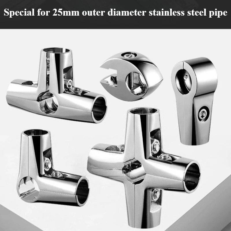 1Pc 25mm Round Pipe Joint Aluminum Alloy Tube Connector Clothes Display Rack Rod Support Holder Fixed Clamp Furniture Hardware