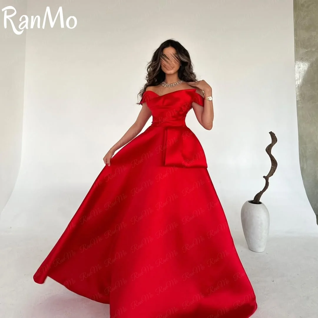 Ranmo Nuovo abito da sera da donna in raso rosso Linea A Robe Soiree De Luxe 2024 Abiti per occasioni speciali per occasioni formali Abiti da ballo