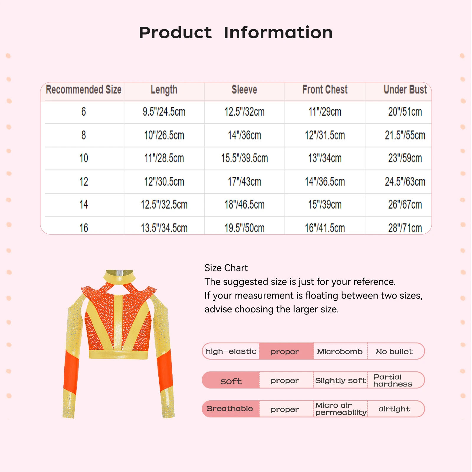 Girls Gymnastics Acrobatics Dance Costume Long Sleeve Shiny Rhinestone Color Block Cross Back Cutout Crop Top Belly Dancewear
