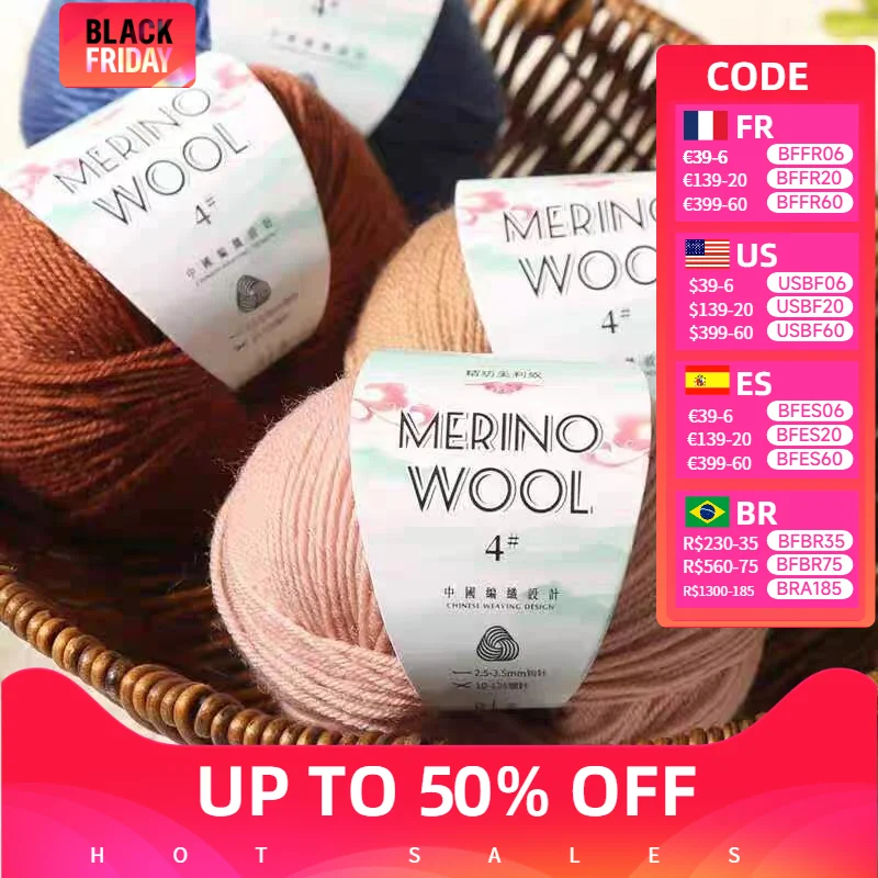 50g Merino Wool Yarn Ball Coarse Wool for Crochet DIY Hand Knitting Sweater Scarf Cozy Soft