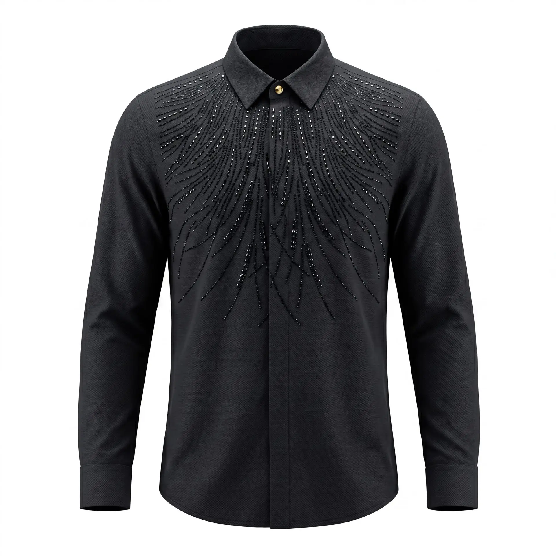 Heavy Industry Wings Water Diamond White Shirt Men High Quality Long Sleeve Casual Business Formal Shirts Social Party Blouse
