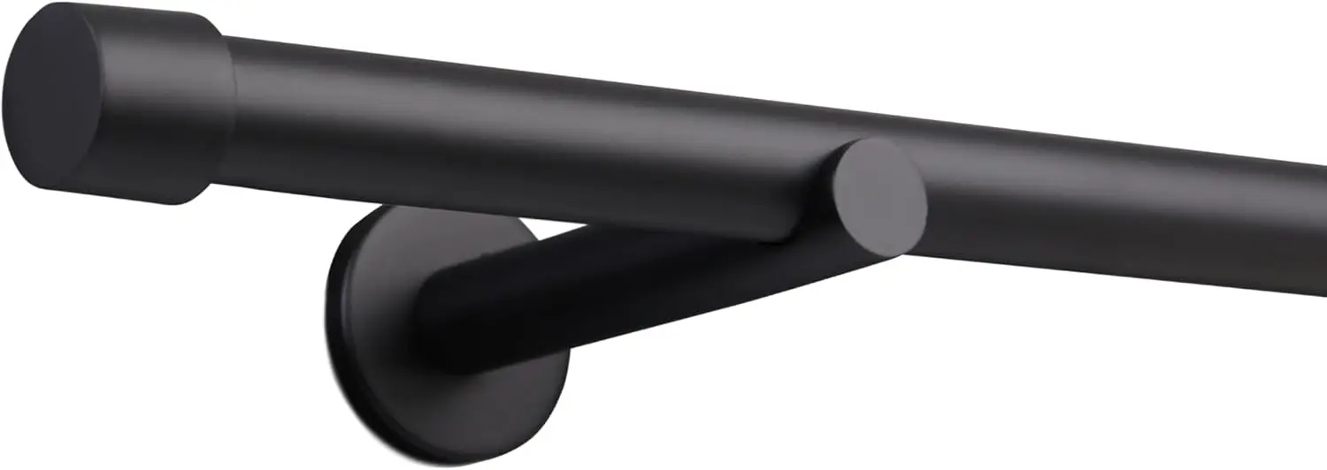 Barra de cortina a medida de 25 mm con soporte de pared, piezas finales en negro mate, sin anillas, 140 cm