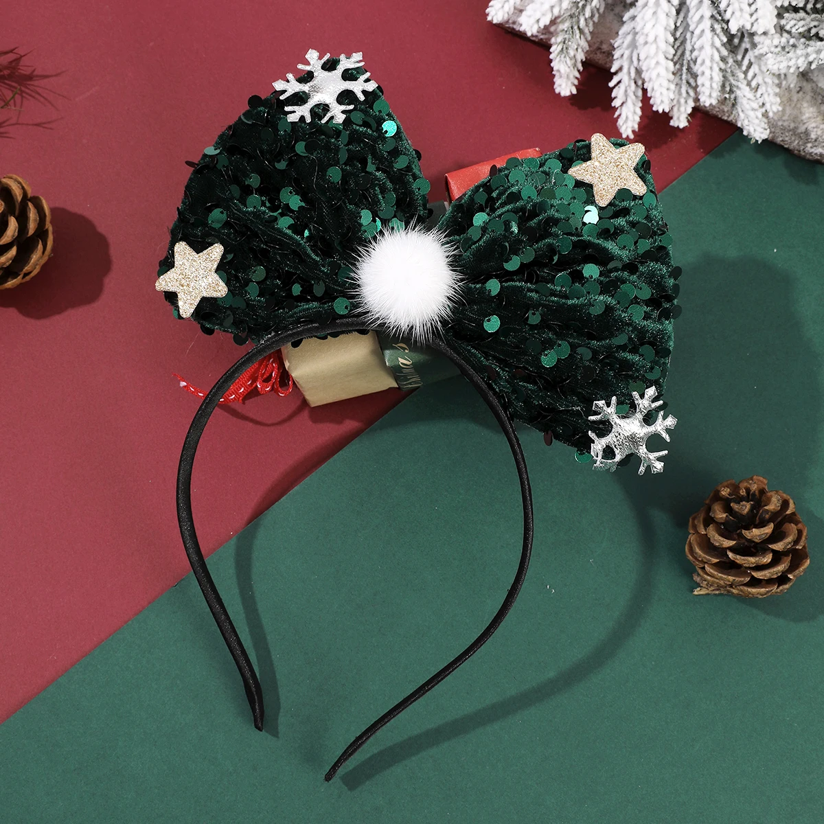 AWAYTR عيد الميلاد الأحمر الكبير القوس عصابات الشعر النساء الحلو رباط شعر الفتيات إكسسوارات الشعر عطلة عصابات الرأس الطرف غطاء الرأس