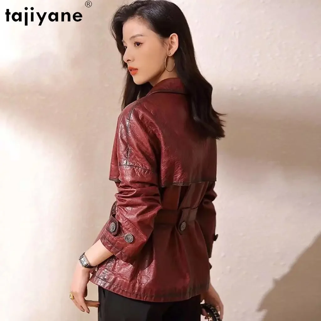 Tajiyane-Veste en cuir de mouton véritable pour femme, manteau 100% cuir véritable, double boutonnage élégant, super qualité, 23