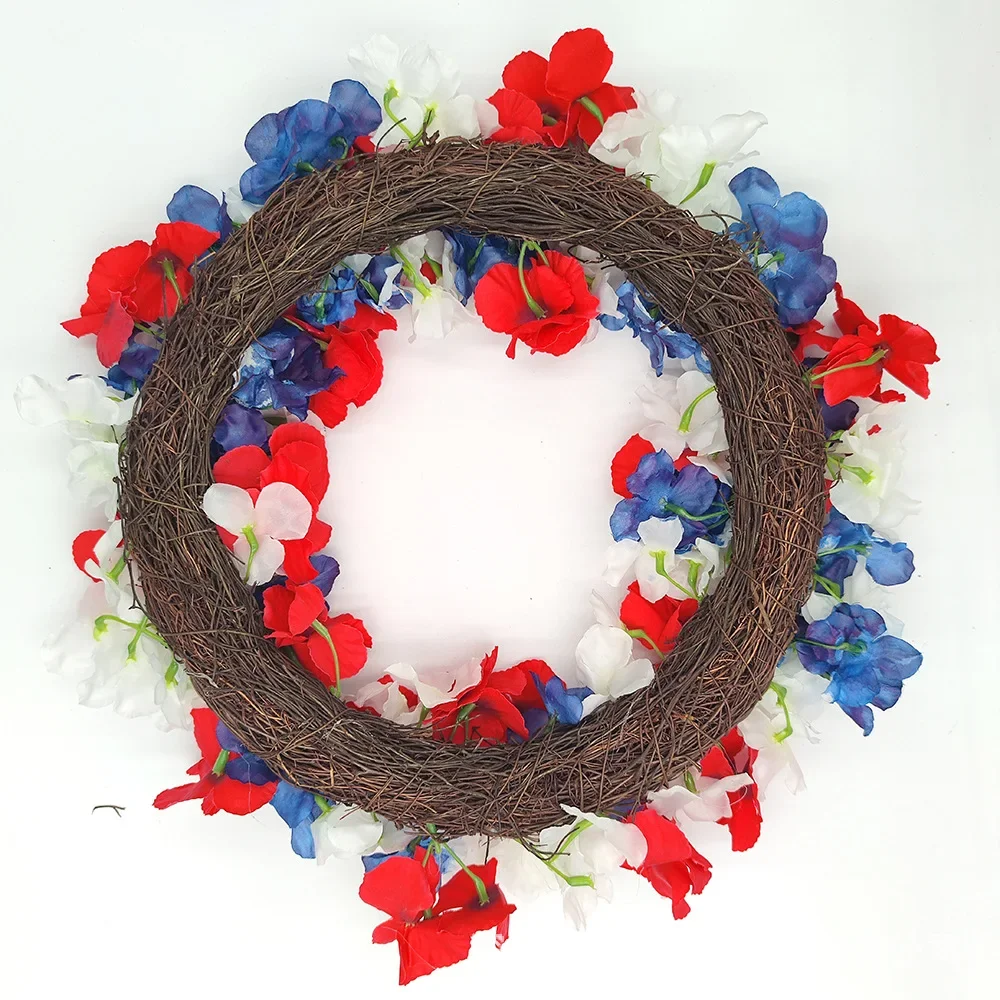 American National Day Independence Day Wreath Decoration Red Blue White Hydrangea Door Pendant Home Wreath