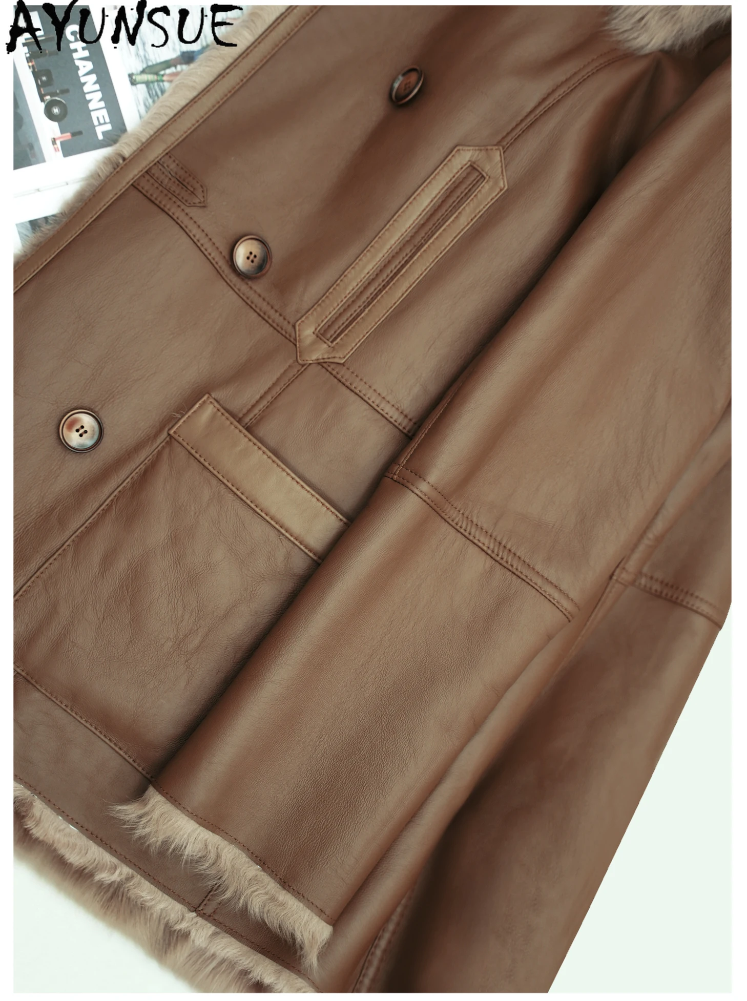 سترة من الجلد الطبيعي للنساء من AYUNSUE معطف فرو من جلد الغنم الطبيعي معاطف من صوف الضأن معاطف من الفرو الحقيقي ملابس شتوية دافئة للسيدات