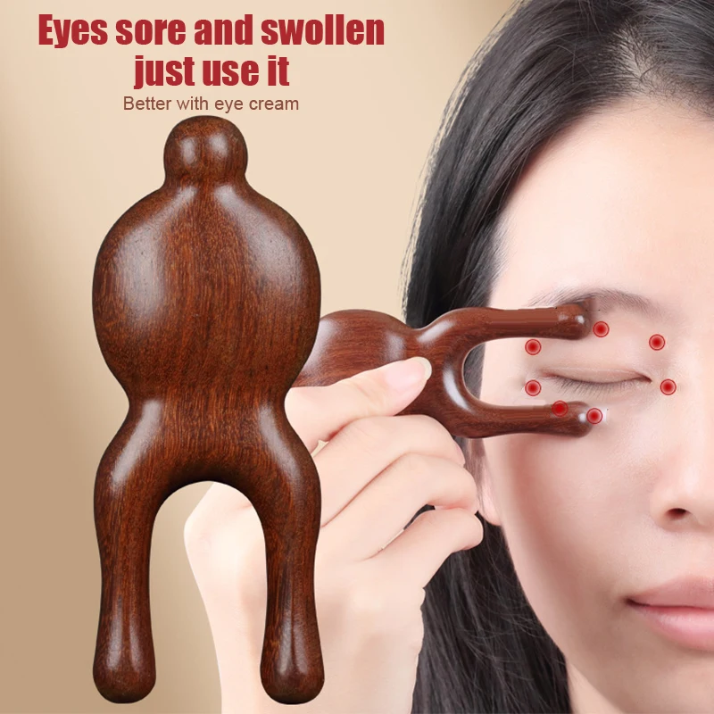 1PC Wooden Handle Sandalwood Facial Massager Promote Blood Circulation Eye Nose Gua Sha Board Facial Lifting Massage Tool