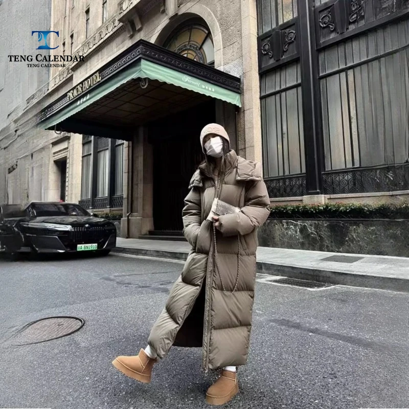 Jaqueta de inverno para baixo e algodão, edredom longo acima do joelho até o tornozelo, jaqueta grossa, novo estilo de inverno 2025 masculino e feminino