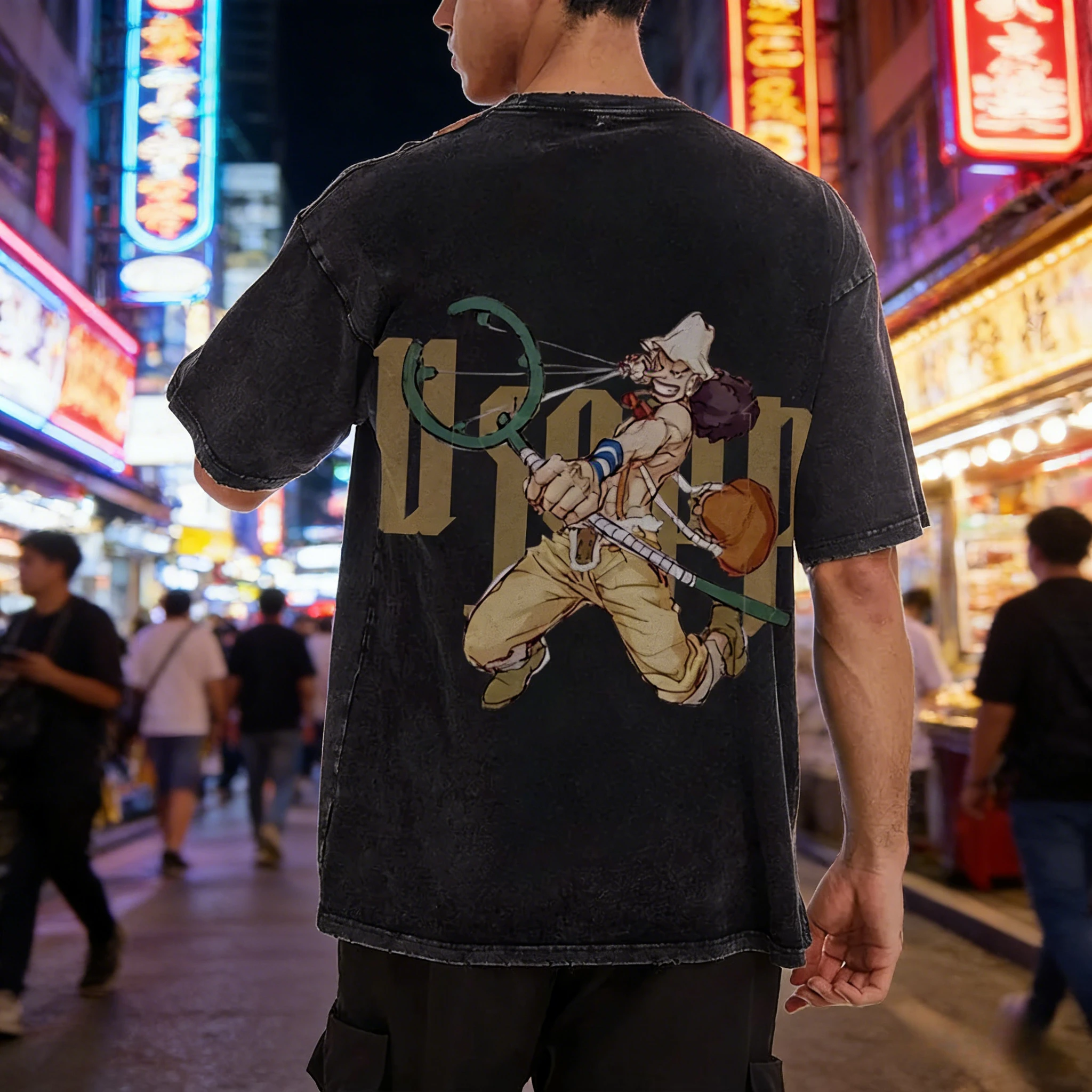 2026 ONE PIECE Usopp Sniper King Retro camiseta lavada sombrero de paja grupo Marksman viejo suelto Anime Street Top de manga corta para hombres