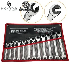 Ring Wrench Tubing Ratchet Combination Wrenches Set, chaves de óleo, ferramentas manuais com cabeça flexível aberta, engrenagens, 8mm-19mm, 12pcs