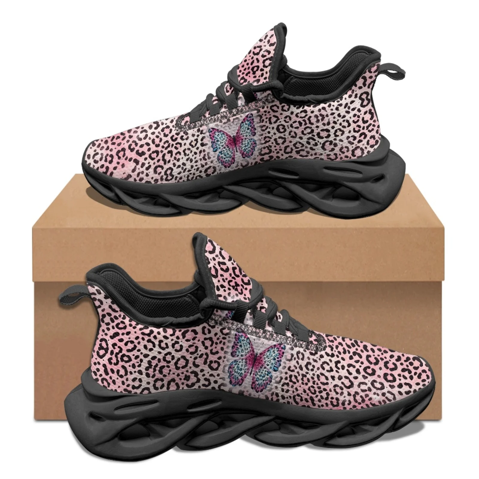 PENSTROLL Leopard Butterfly Print Men’s Blade Sneakers, Men’s Running Fashion Sneakers for Casual Sport Walking Daily Wear