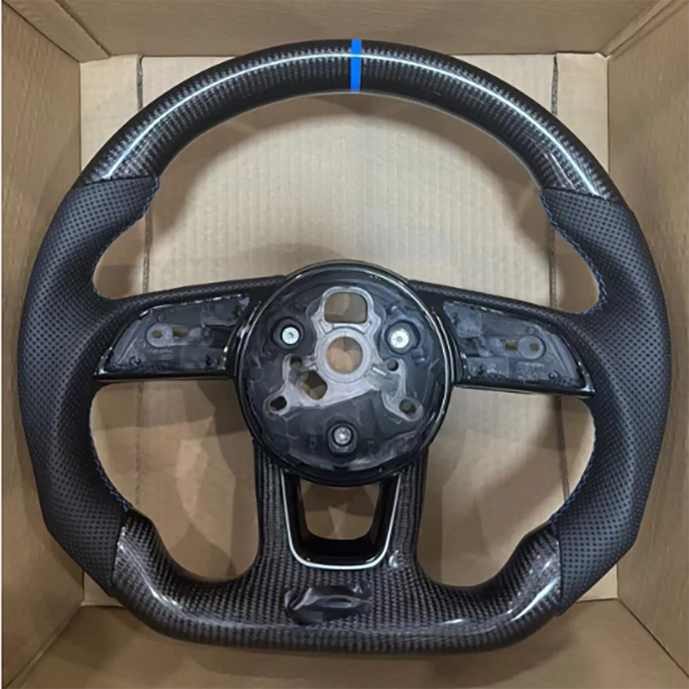 For Audi A3 A4 A5 B9 Flat bottom Blue Stitching Carbon Fiber Punched Leather S/RS logo Steering Wheel Base Assembly