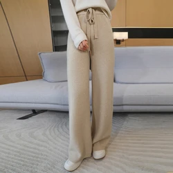 Autumn and winter women's 100% wool knitted wide leg pants with high waist and loose wool fashionable hot selling women's pants