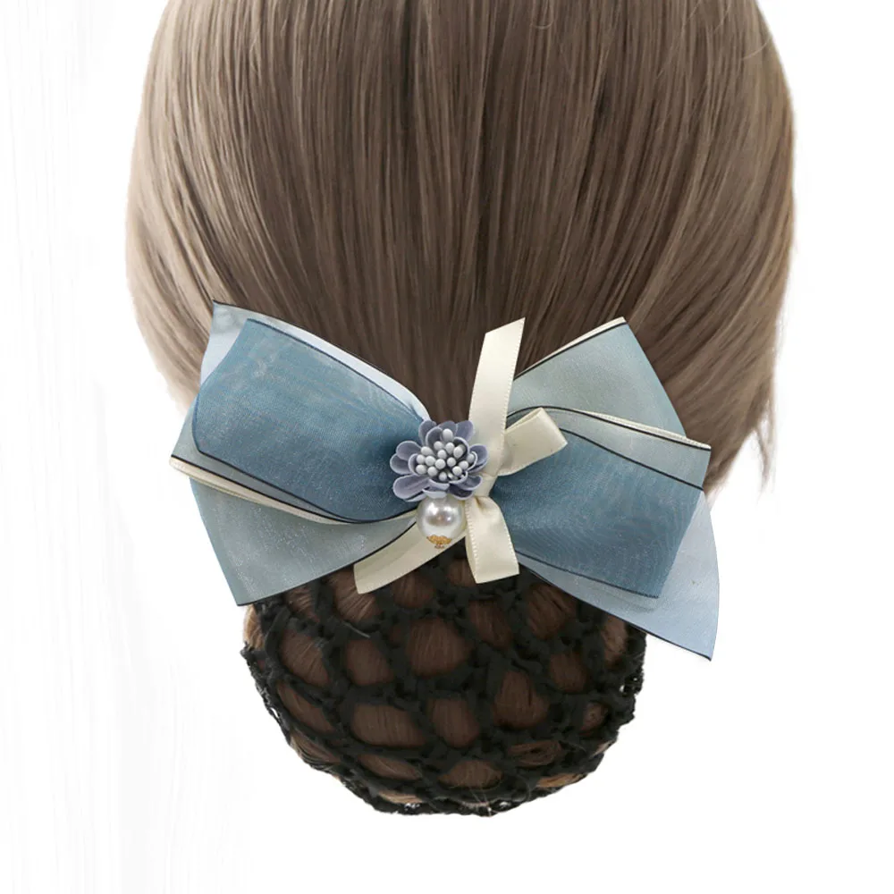 New Satin Bow Barrette Bowknot Snood Hairnet Cover Ribbon Hair Bun For Women Ballet Dance Office Hair Clip Accessories Best Gift