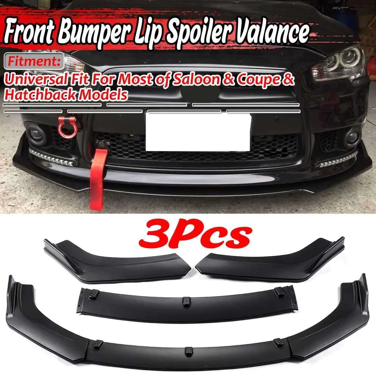 

3xUniversal Car Front Lip Chin Bumper Spoiler Splitters Protector Cover Diffuser Guard For Honda For Civic 4Dr 2016-18 Body Kit