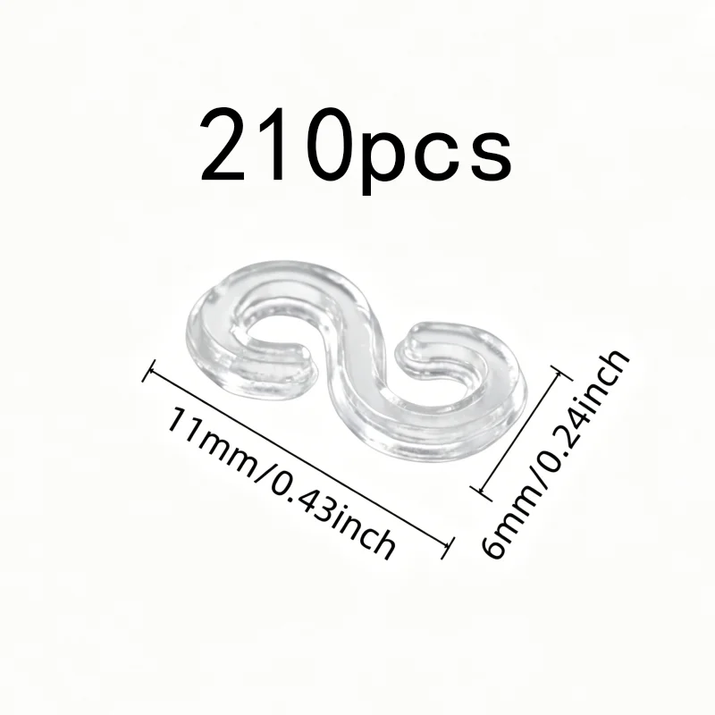 S-Shaped Rubber Clips 210 pcs, Transparent Clear Material, Lightweight Compact, for DIY Weaving Projects