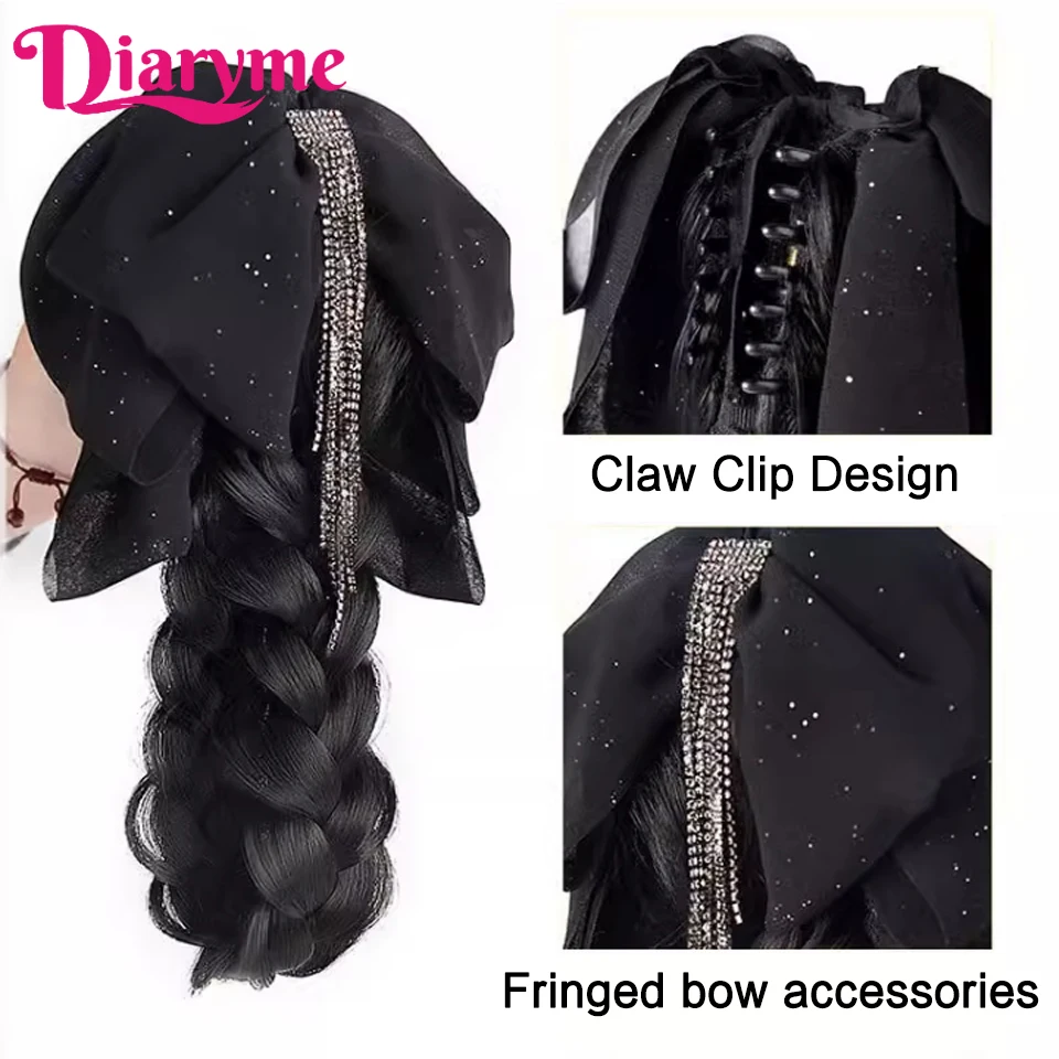 Claw Clip Braided ponytail Wig Female Tassel Bow Low Ponytail Natural Braided Hair Synthetic Fake Braids Ponytail Hair Extension