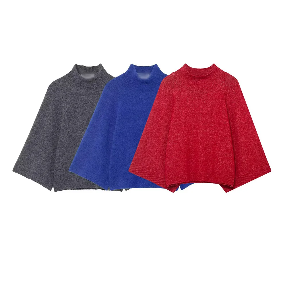 

WOMEN 2026 Summer New Fashion wide-sleeved Knitted Sweater Retro O Neck Long Sleeve All-match Casual Female Pullovers Chic Tops