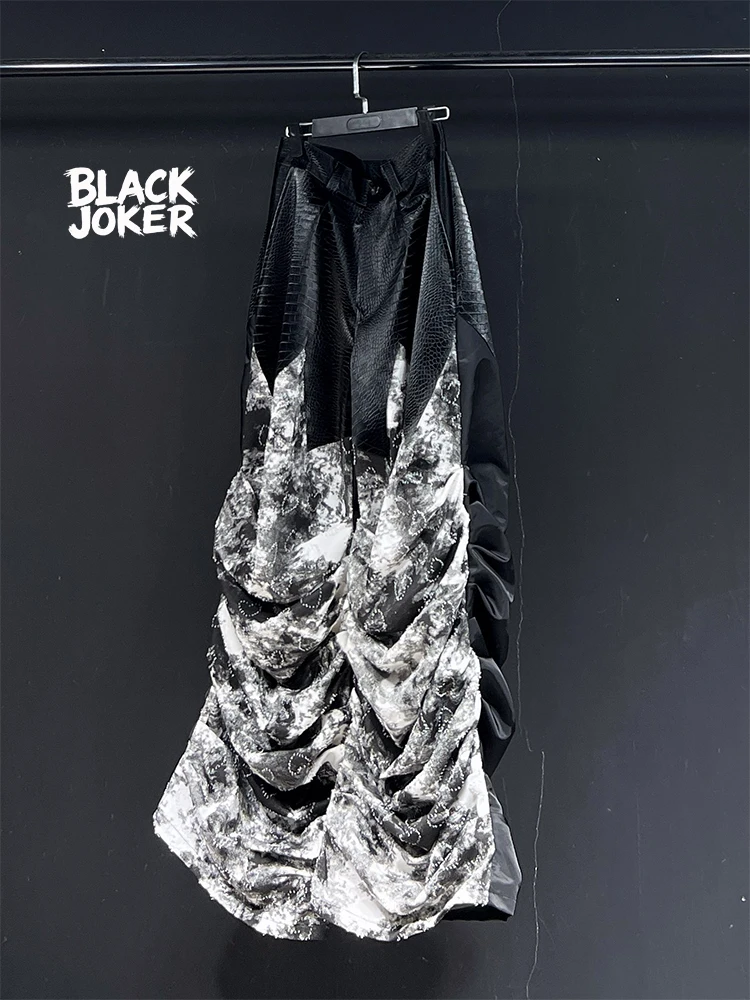 BLACK JOKER Original design Original design new snow mountain print ski pants, pleated loose casual pants unisex