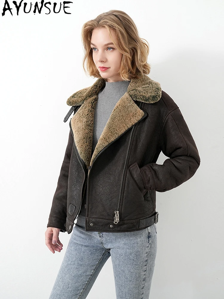 

AYUNSUE 2025 New Shearling Jacket Woman 100% Natural Wool Leather Jacket Woman Clothes High Quality Outerwears Кофта С Мехом