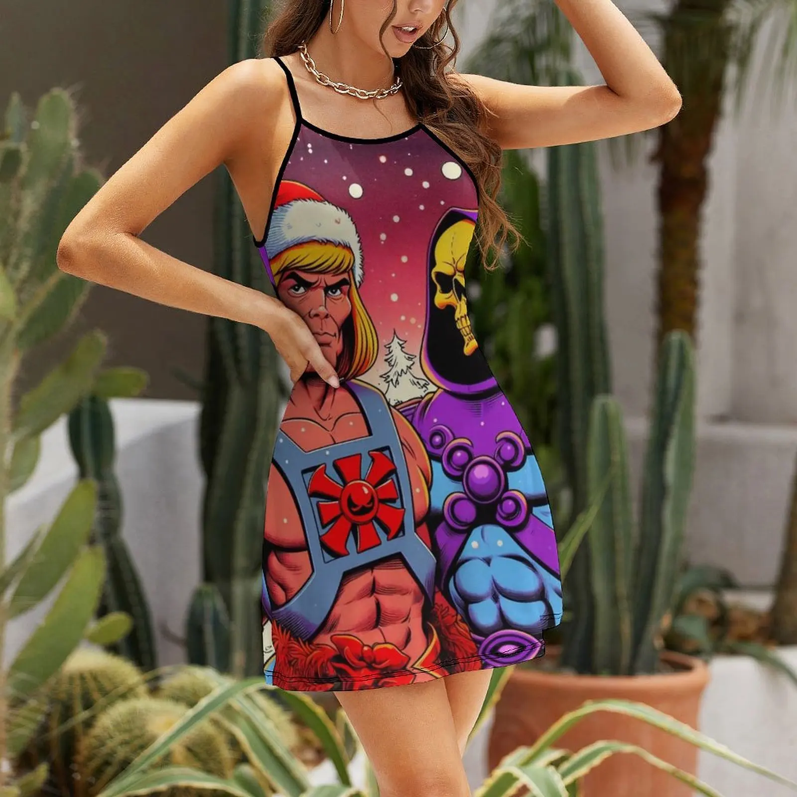 Exotic He Man And Skeletor for Sale  Women's Sling Dress Humor Graphic Cocktails  Woman's Gown Suspender Dress Graphic Cool