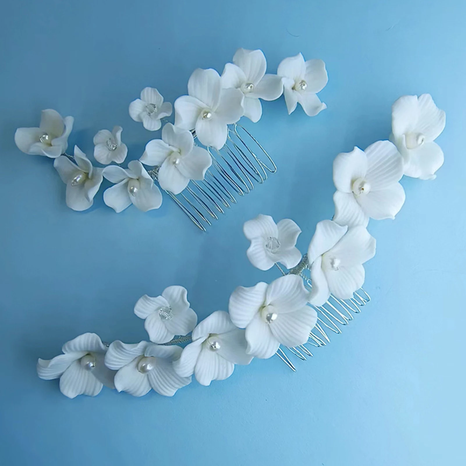 Handmade Soft Ceramic Hair Combs Messy Bun Maker with Pearls Decor for Valentine's Day Christmas Headwear