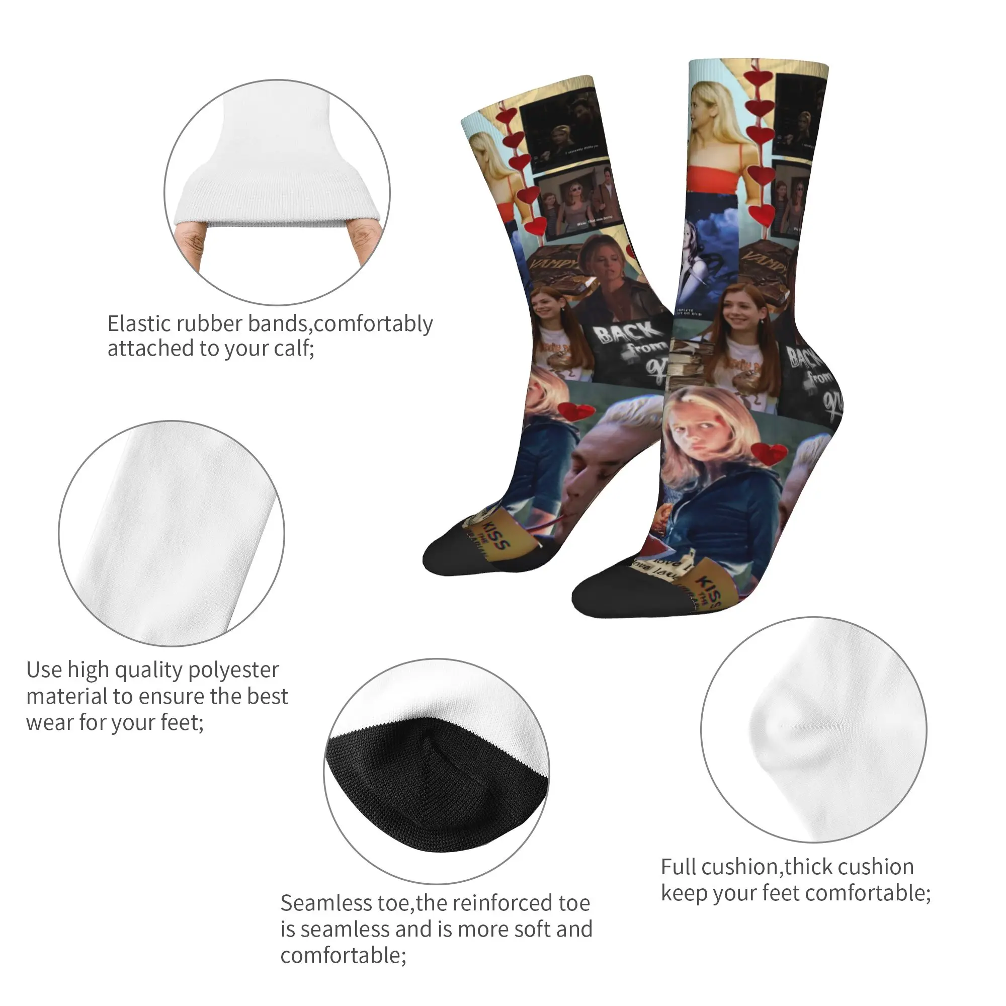 Casual Buffy the Vampire Slayer Soccer Socks Horror Movie Polyester Middle Tube Socks for Women Men Breathable