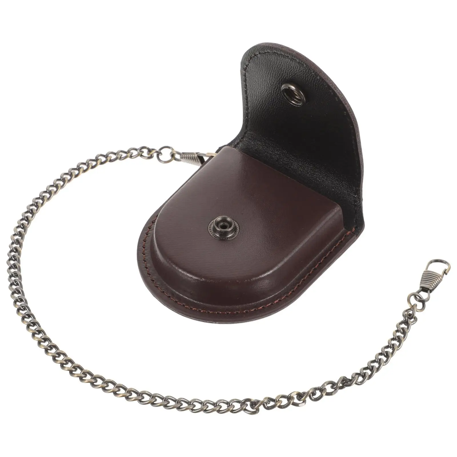 

1pcs Pocket Watch Case Retro PU Protective Cover for Men Black Storage Bag with Bronze Chain Dustproof Scratch Resistant