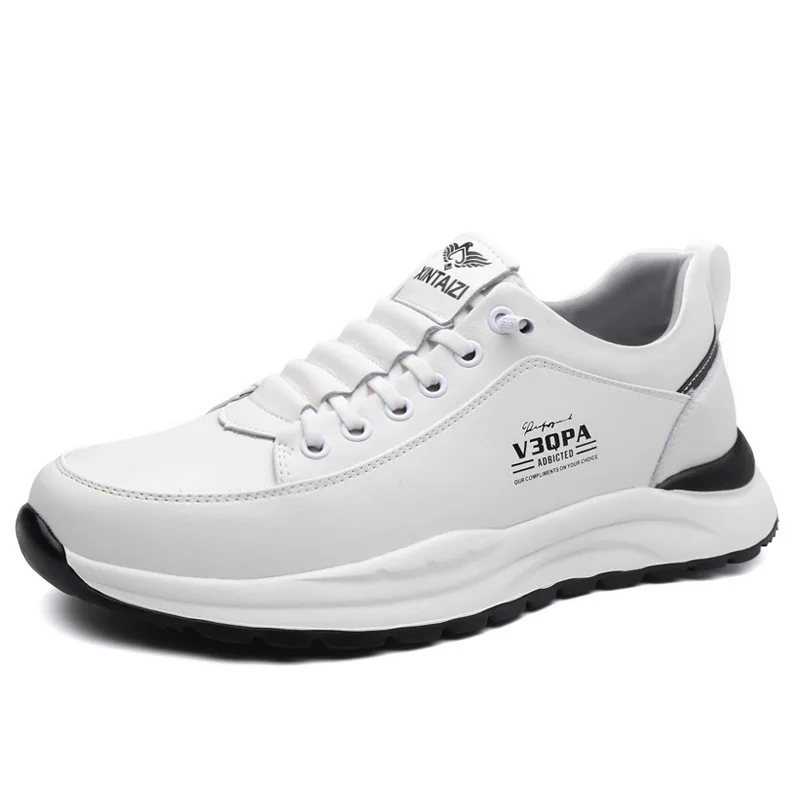 

2025 Осенние новые мужские кроссовки из коровьей кожи, однотонные модные повседневные туфли на платформе, мужские дизайнерские туфли на мягкой подошве с кружевом