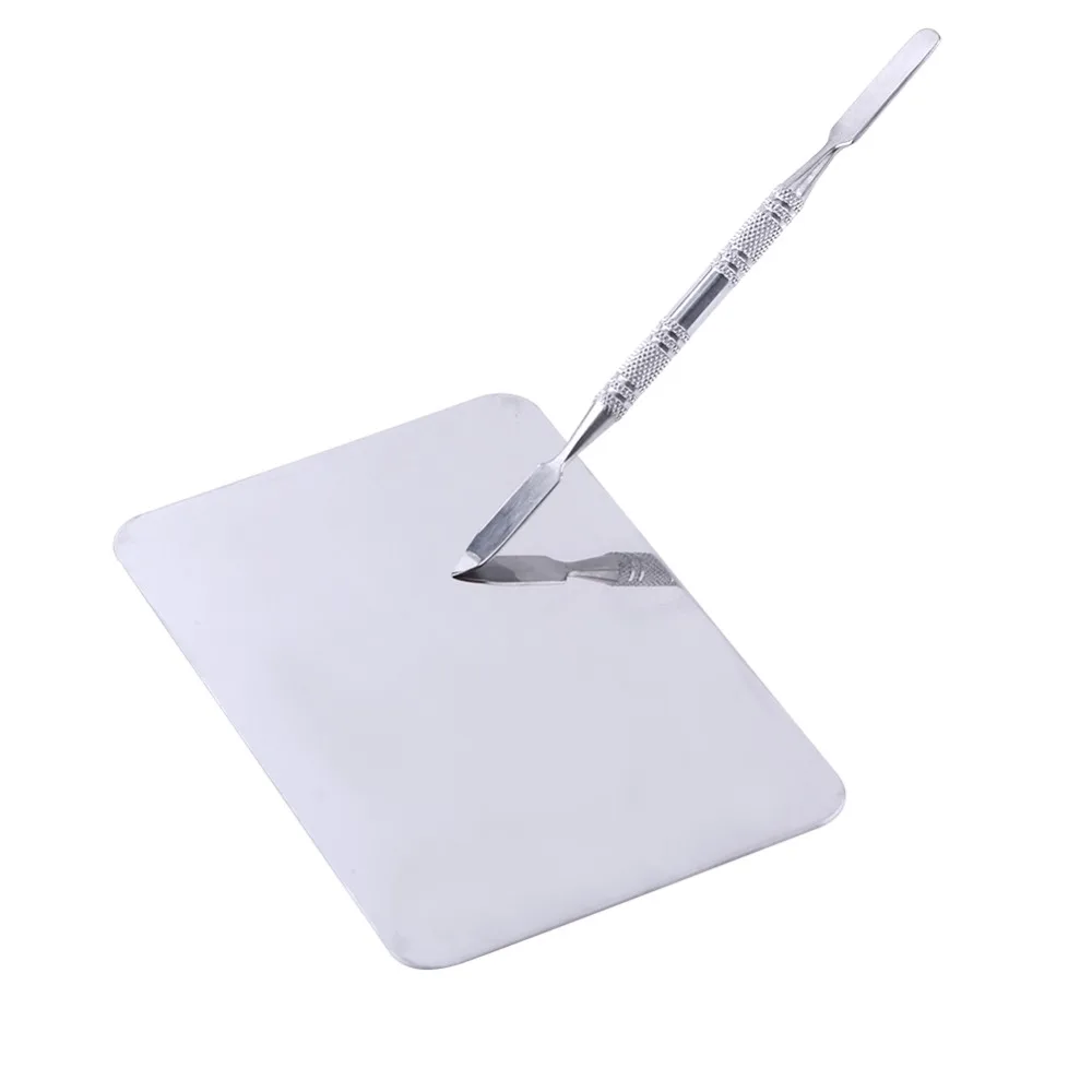 2pcs Small Size Makeup Mixing Palette Stainless Steel Comes with Spatula Cosmetic Color Mixing Tool Smooth Surface