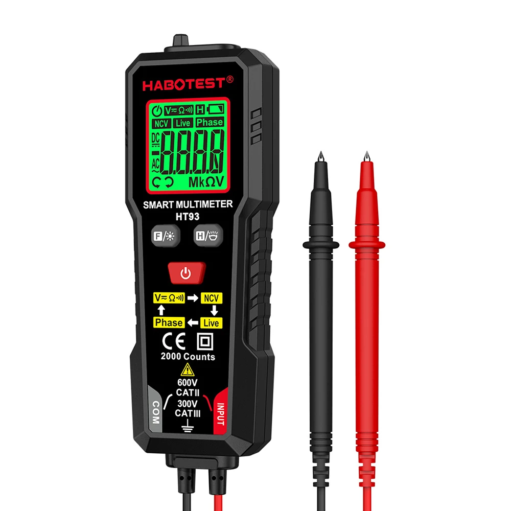 HABOTEST HT93 Digital Multimeters Voltage Tester 2000 Counts AC/DC Volt Meter True RMS NCV Phase Test Auto-Ranging Multimetro