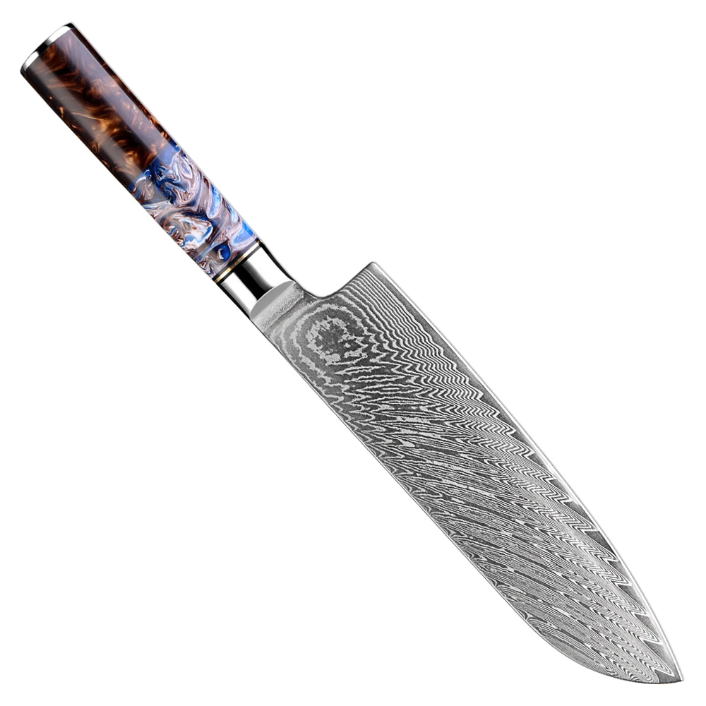 

Профессиональный 7-дюймовый нож сантоку, высококачественная дамасская сталь, японский поварской нож для суши и сашими, рукоять из синей смолы.