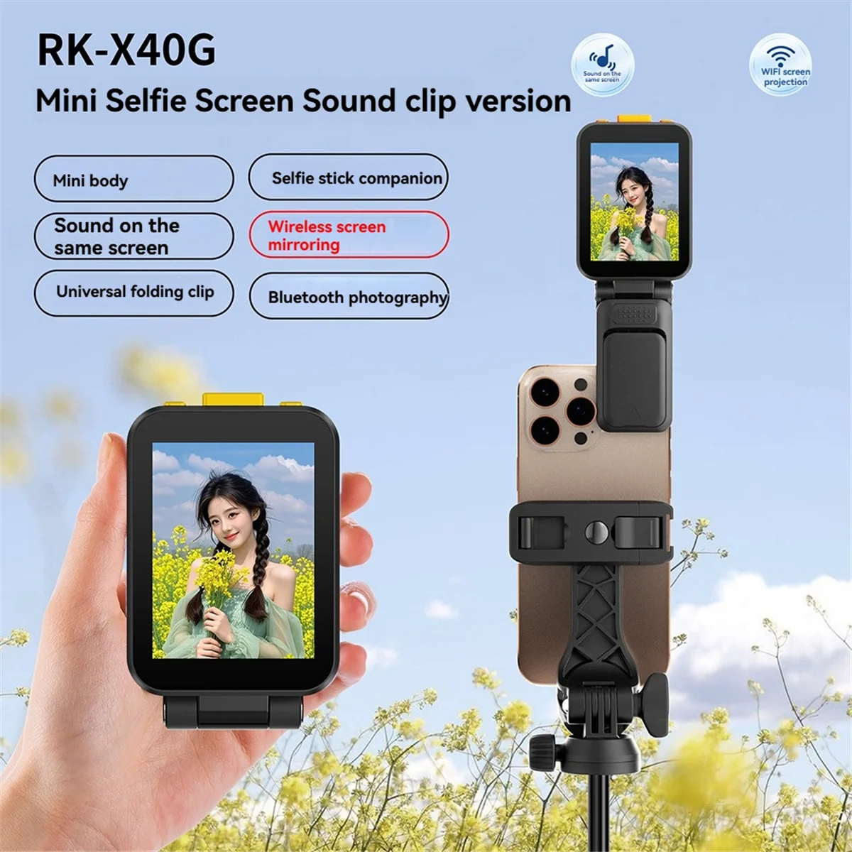 

Беспроводной монитор для селфи 2025+-X40G с зажимом для Android и регулировкой фокуса Bluetooth для видеоблогов, белый