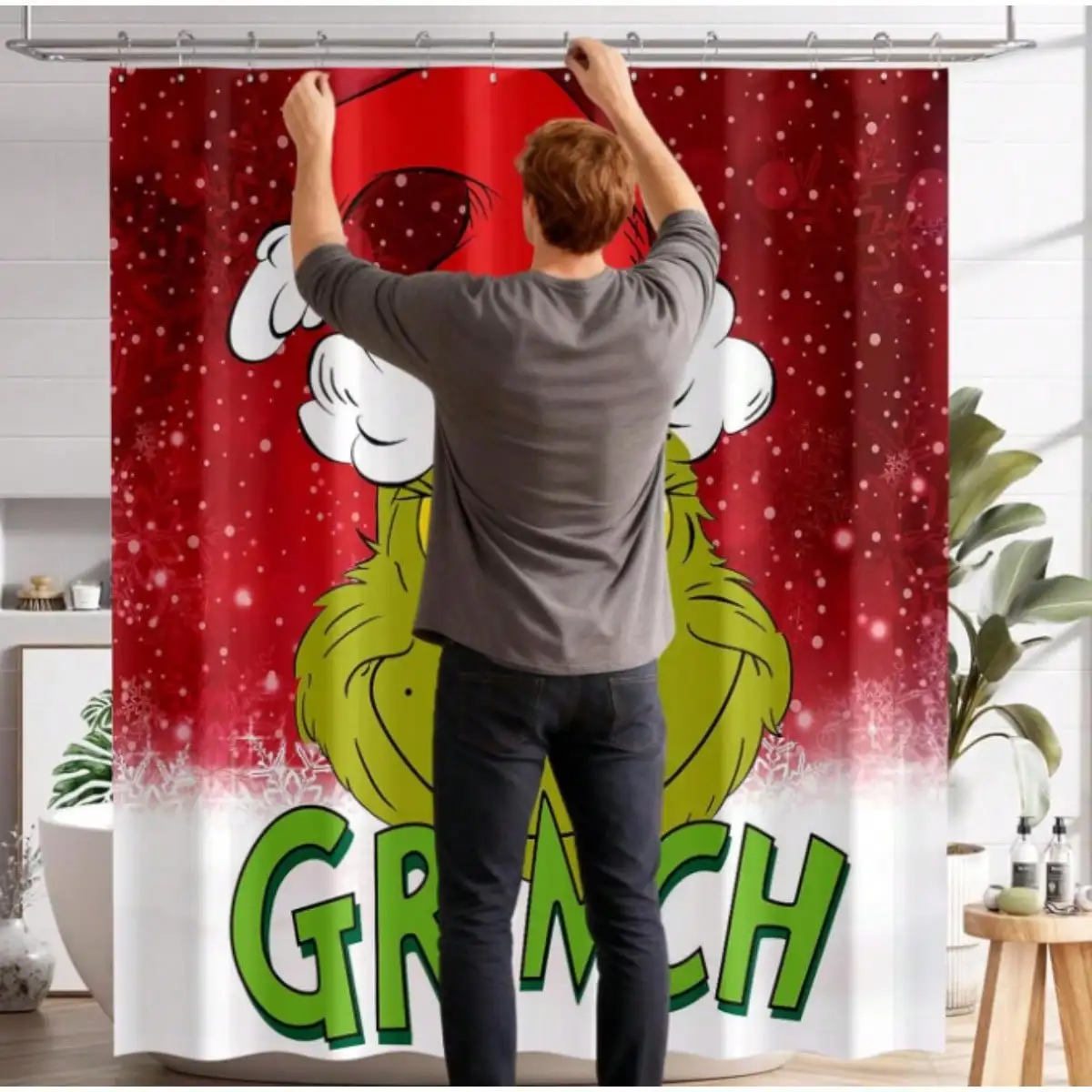 Christmas Shower Curtains, Humorous Bathroom Curtains, Funny Shower Curtain Set With Hooks, Waterproof Bath Curtain, Home Decor