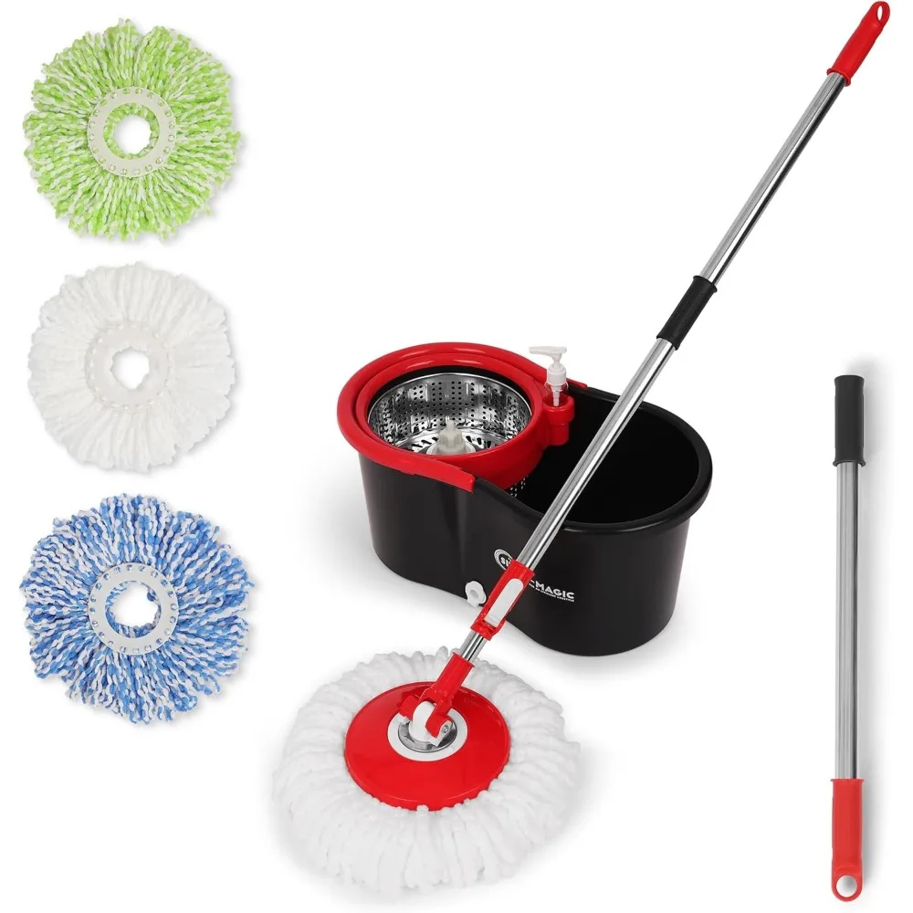 

360° Spin Mop & Bucket Set with Wringer - 3 Washable Microfiber Heads for All Floor Types
